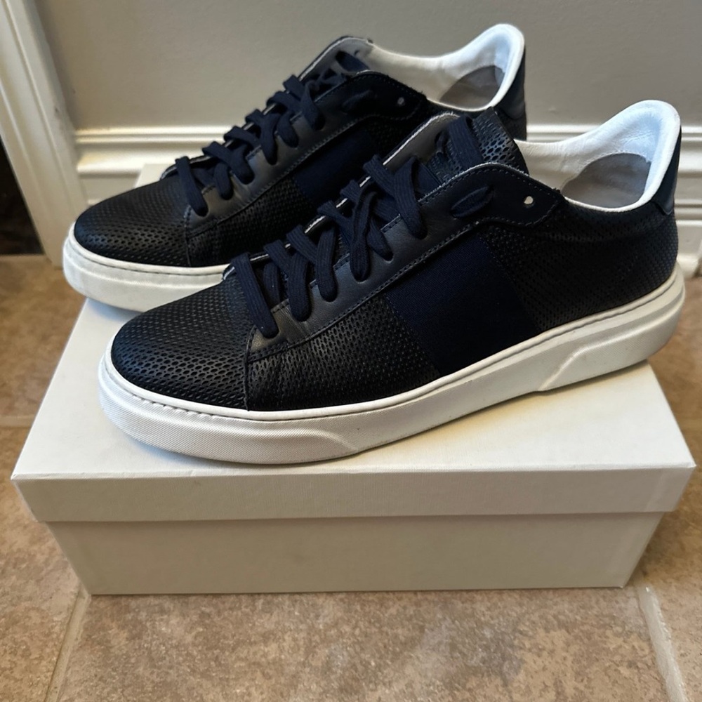 M. Gemi Navy Perforated Leather Low-Top Sneakers with White Sole
